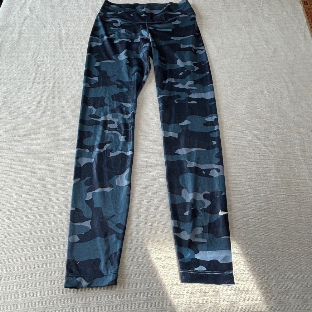 Nike Dri-FIT One Camo Leggings Blue Black Shimmer Tights DD4559-437 Womens Small